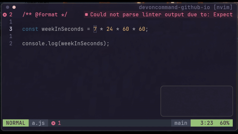 A gif demonstrating the key map evaluating a math expression to calculate how many seconds are in a week